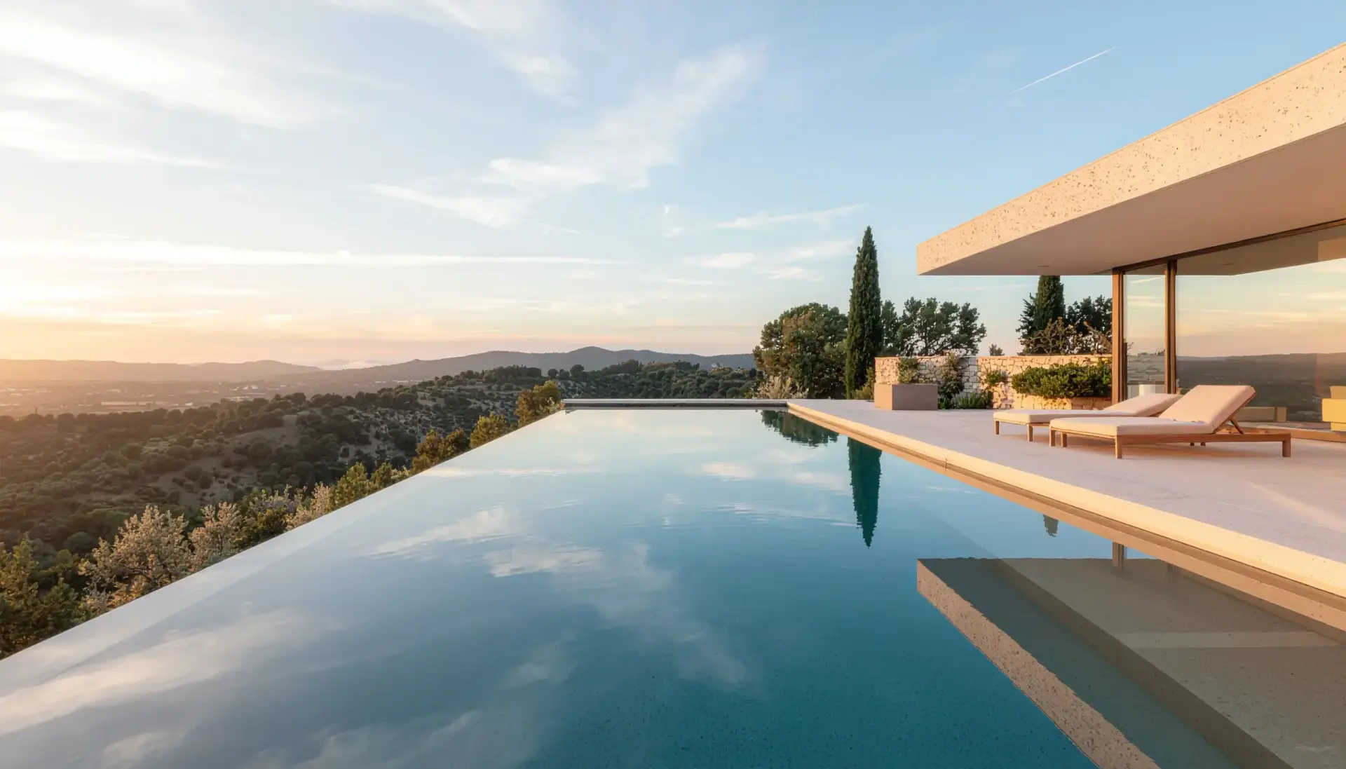 Piscine à débordement en béton sur mesure réalisée à Avignon avec vue panoramique