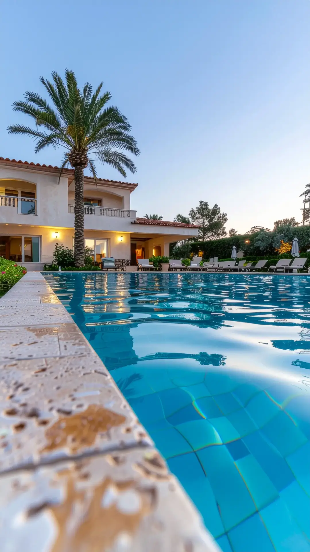 Piscine de luxe rénovée à Cannes dans une villa avec terrasse et vue sur la mer