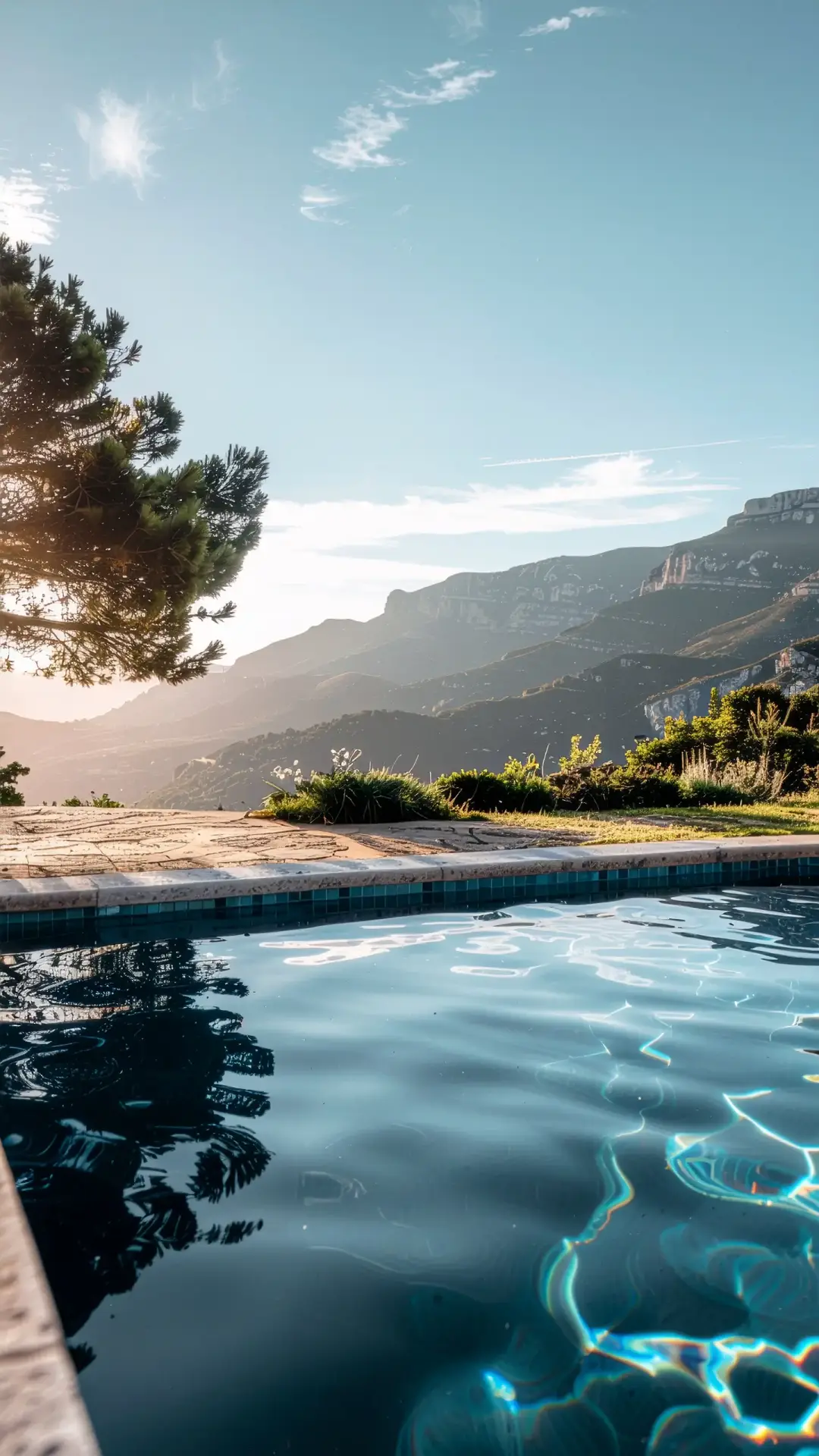 Piscine sur mesure en béton réalisée à Gap avec vue panoramique sur les montagnes